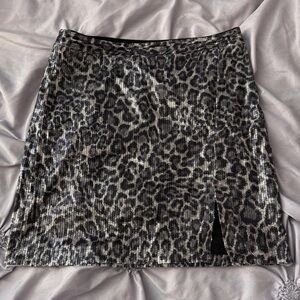 Michael Kors Black and Gray Leopard Sequin Mini Skirt